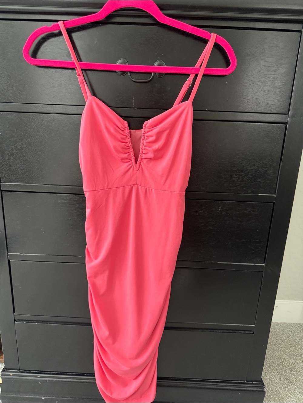Pink Lily Hot Pink Midi Slip Dress with Spaghetti Straps